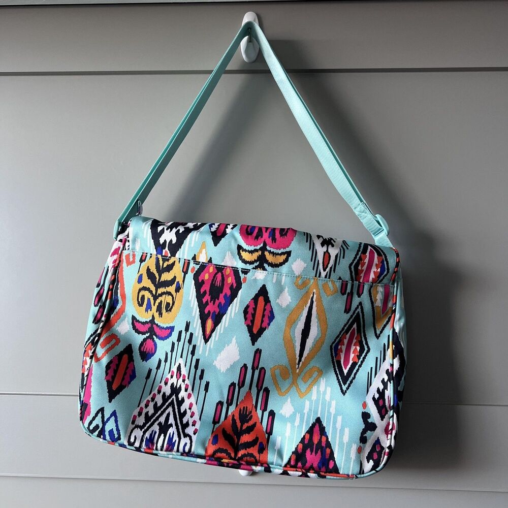 Vera Bradley Messenger Bag Womens Aqua Ikat Crossbody Shoulder Purse Geometric - Picture 6 of 16